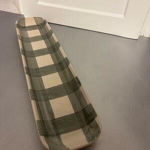 Creative Co-op Stoneware Tray Gray Plaid Charcuterie Cheese Appetizer 16x4